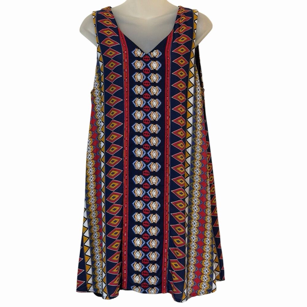 Tribal Print Tank Dress Women Large THML Boho Swing Festival Casual NWT Aztec - Picture 2 of 13